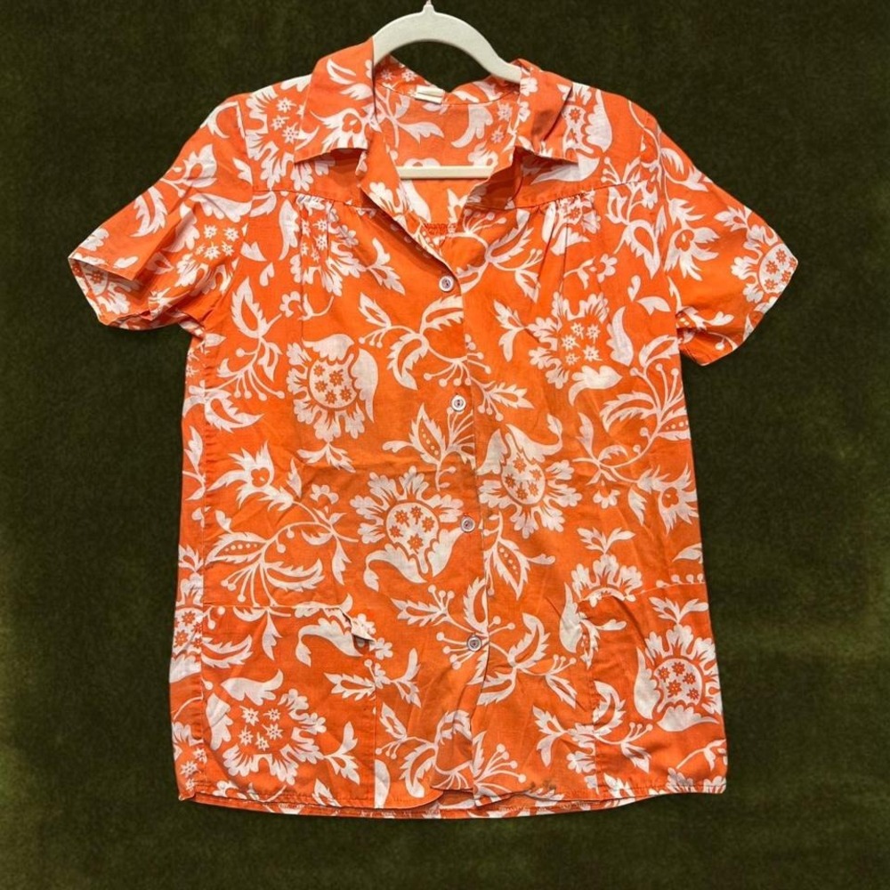 🍊True Vintage 70s Groovy Orange Flower Power Smock Top 🍊— Modern Large